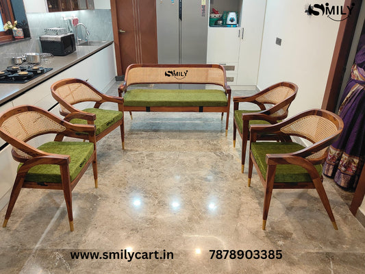Wooden Rattan Sofa set with Chairs