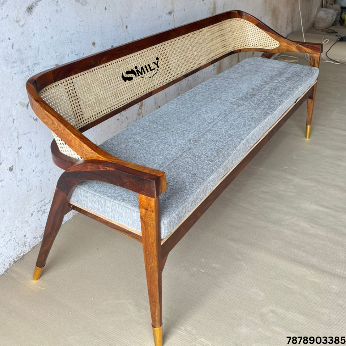 Wooden Rattan Sofa, 2 Chair and Coffee Table