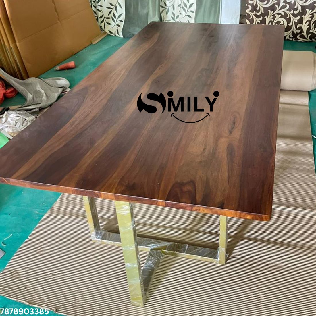 Smily Cart Solid Wood Dining Table with Iron Legs