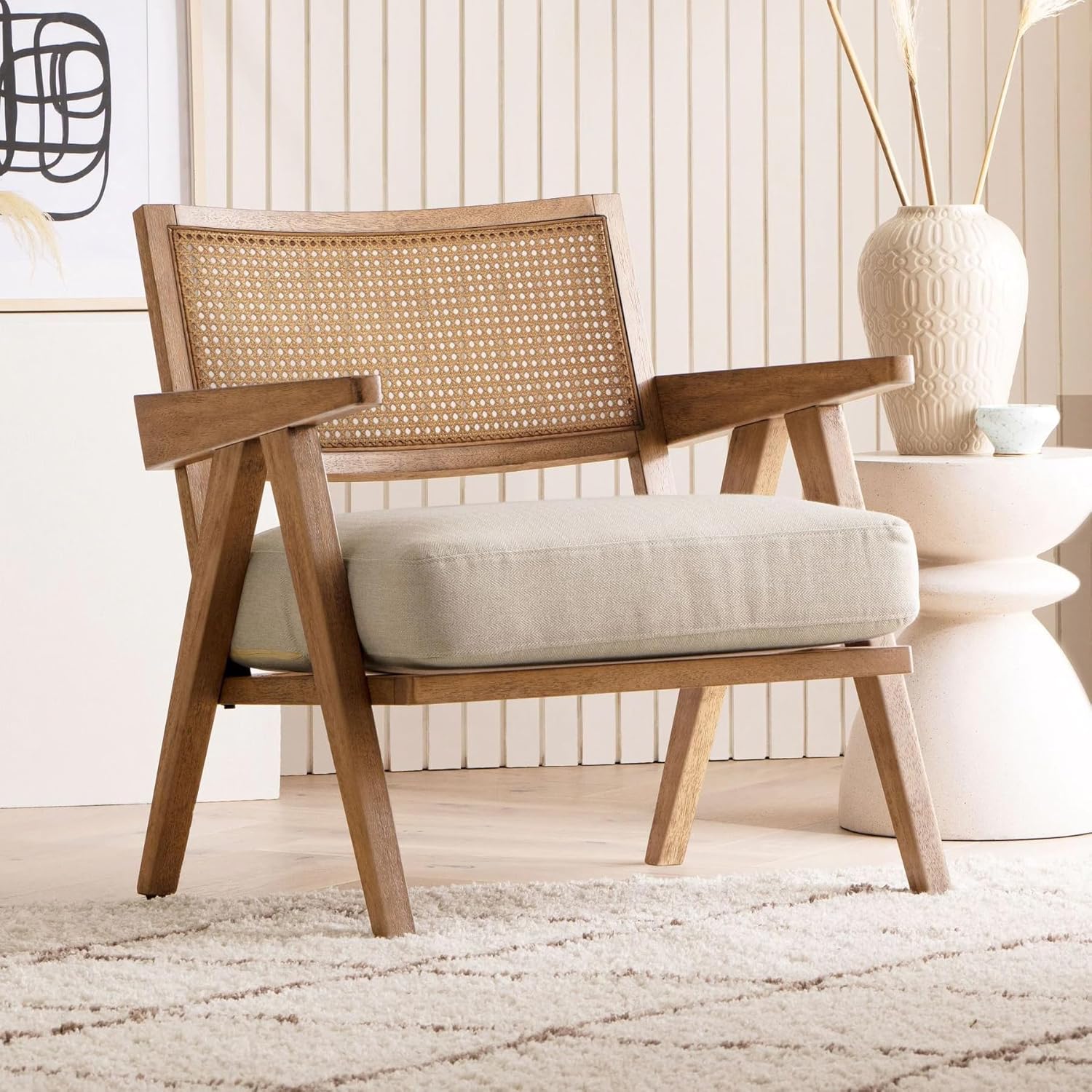 Solid Wooden Rattan Chair with Arms | Multiuse Chair | Single Sofa for Living Room