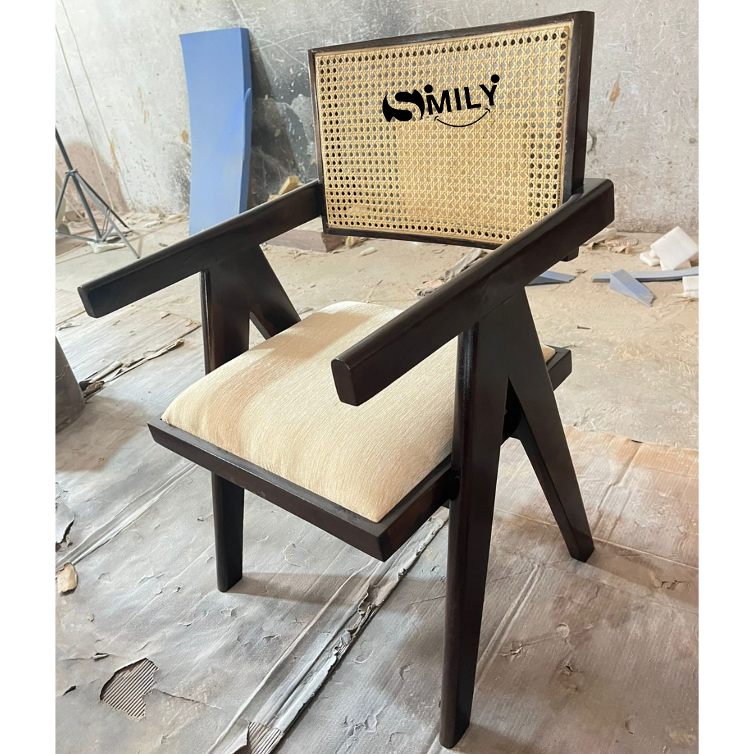 Sheesham Wood Rattan Chair with Cushion -