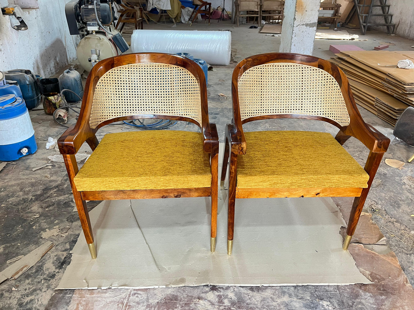 Sheesham Wood Dinning Set with 4 Rattan Chair and Rattan Bench