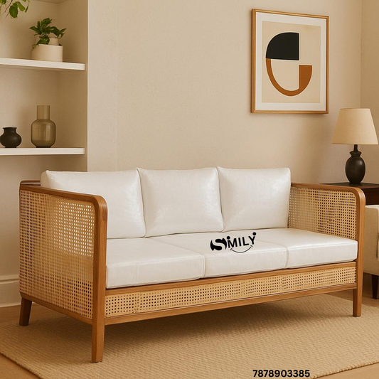 Solid Sheesham Wood Rattan / Cane Sofa with Cushion - Ravi