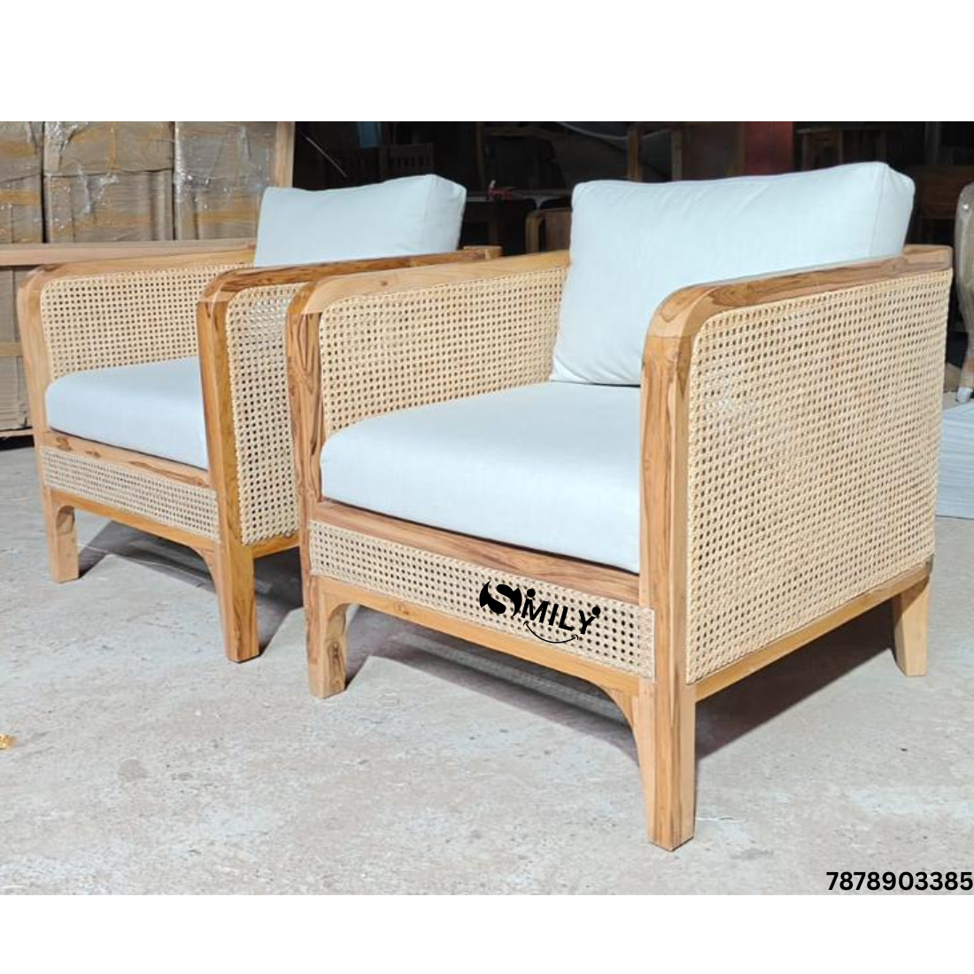 Solid Sheesham Wood Rattan / Cane Sofa with Cushion - Ravi