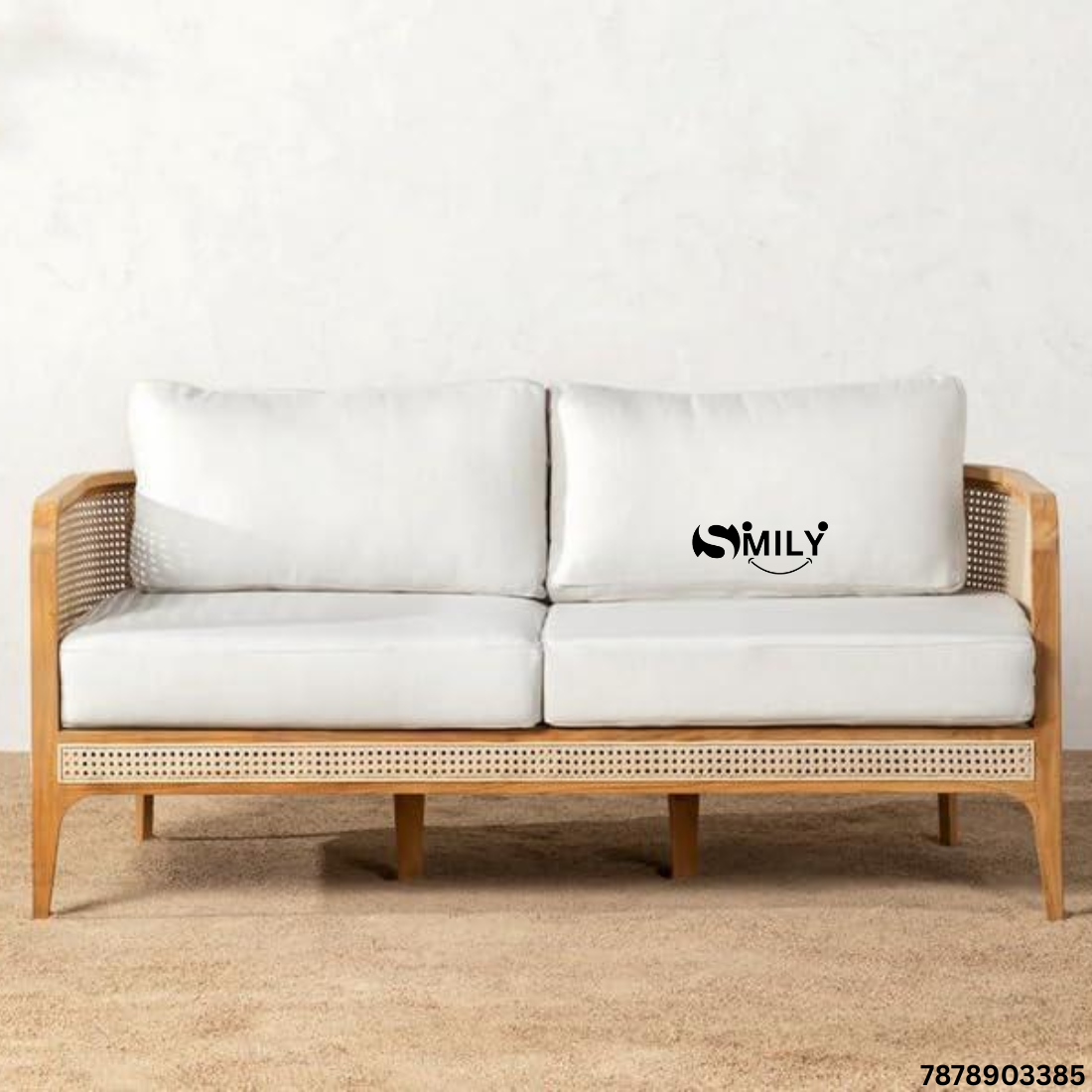 Solid Sheesham Wood Rattan / Cane Sofa with Cushion - Ravi