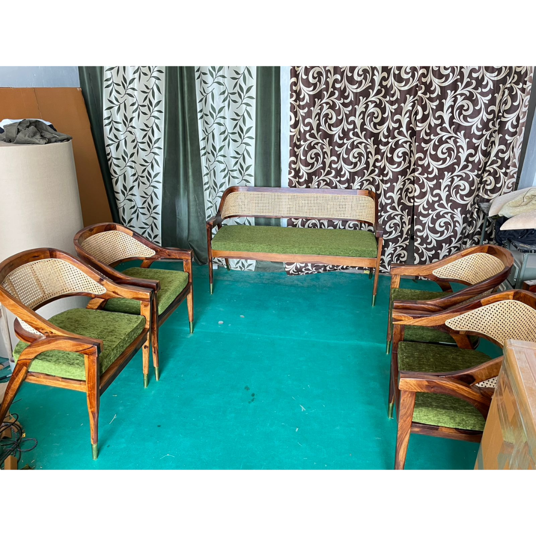 Wooden Rattan Sofa set with Chairs