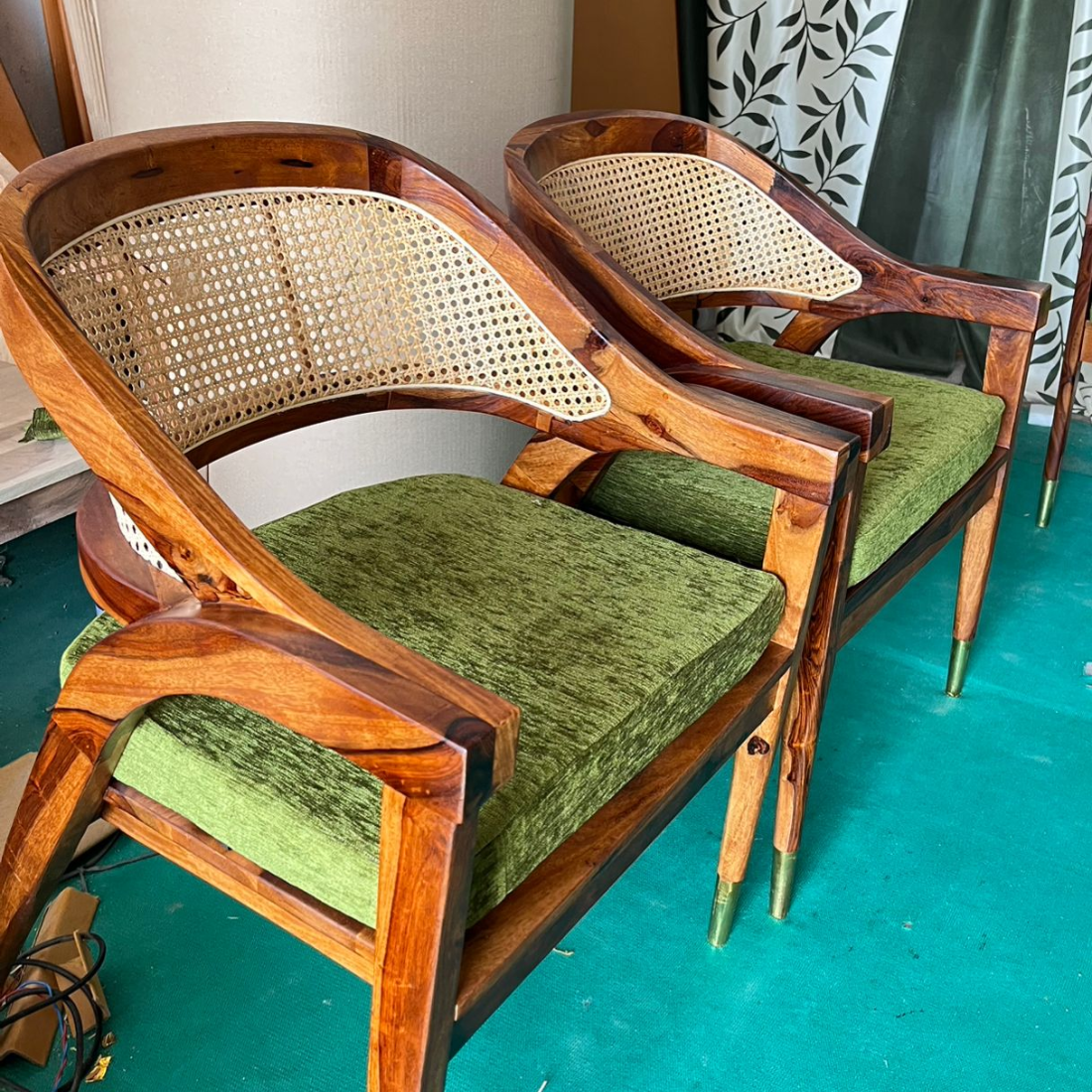 Wooden Rattan Sofa set with Chairs
