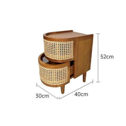 Wooden Rattan Bedside Table with Drawers