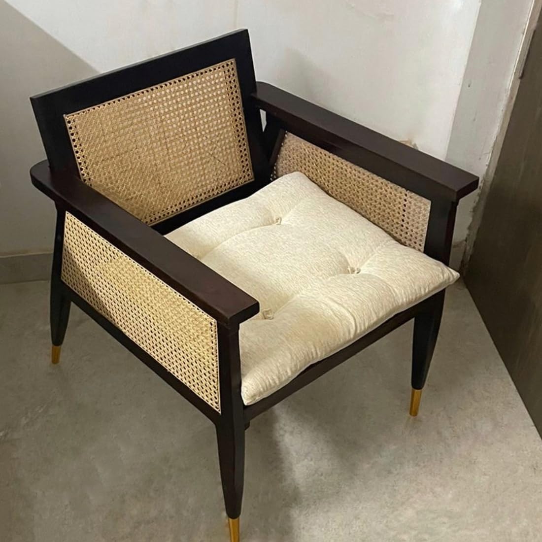 Smily Cart Sheesham Wood Rattan Chair