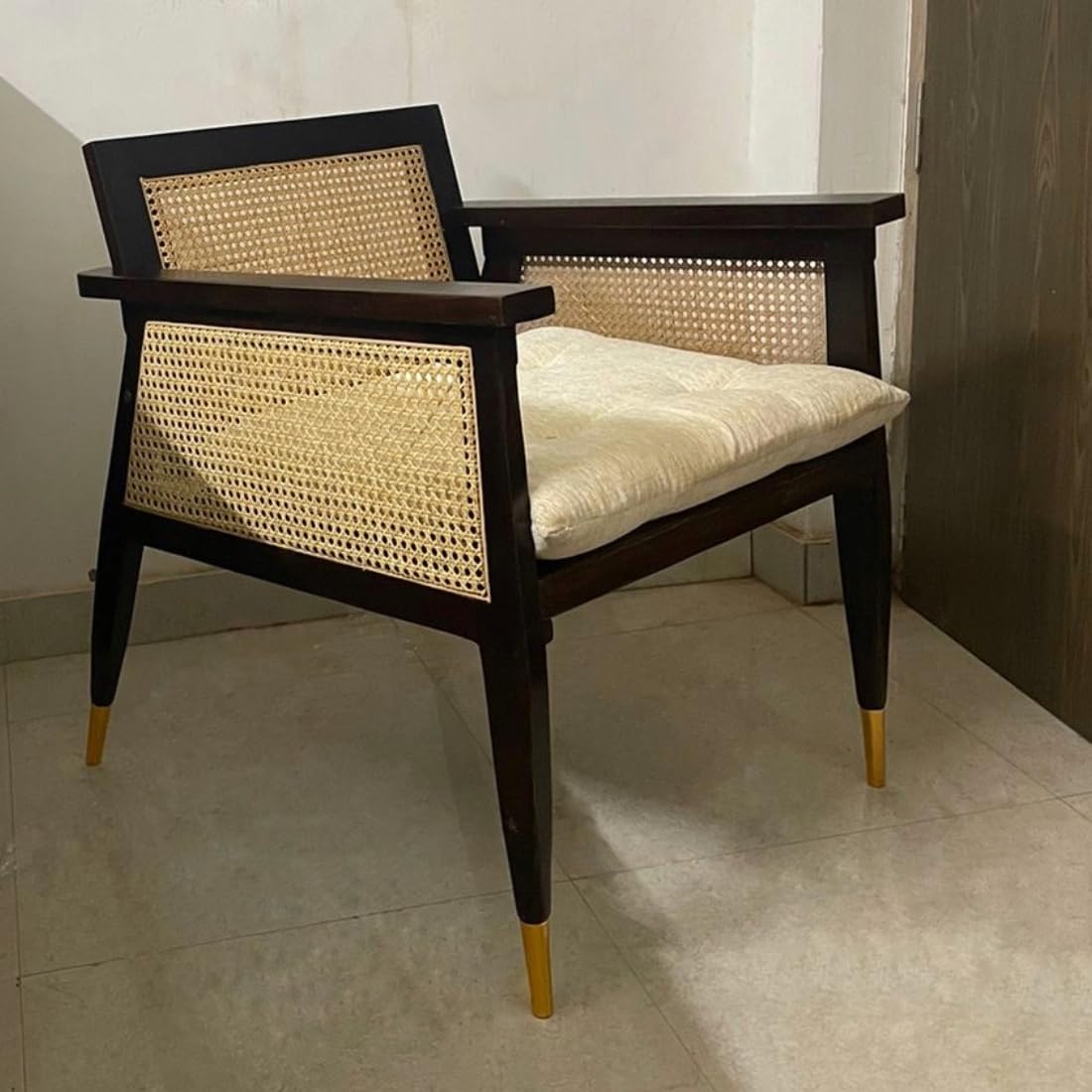 Smily Cart Sheesham Wood Rattan Chair