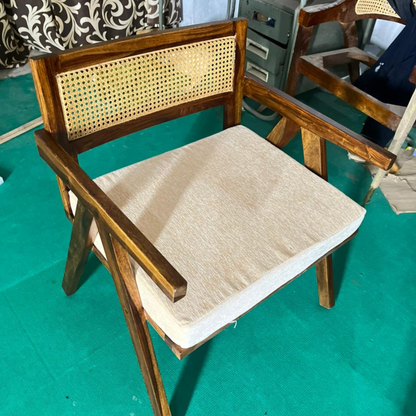 Solid Wooden Rattan Chair with Arms | Multiuse Chair | Single Sofa for Living Room