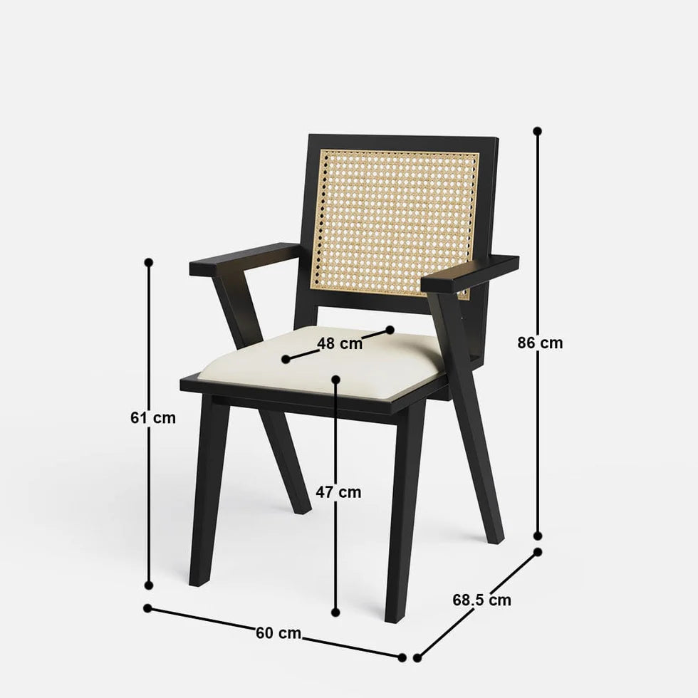 Black Luxury Dining Table Set with Flora Cane Chair - 6 Seater