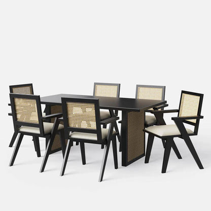 Black Luxury Dining Table Set with Flora Cane Chair - 6 Seater