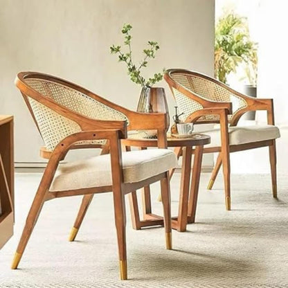 Smily Cart Solid Wooden Chair Rattan Arm Chair for Living Room