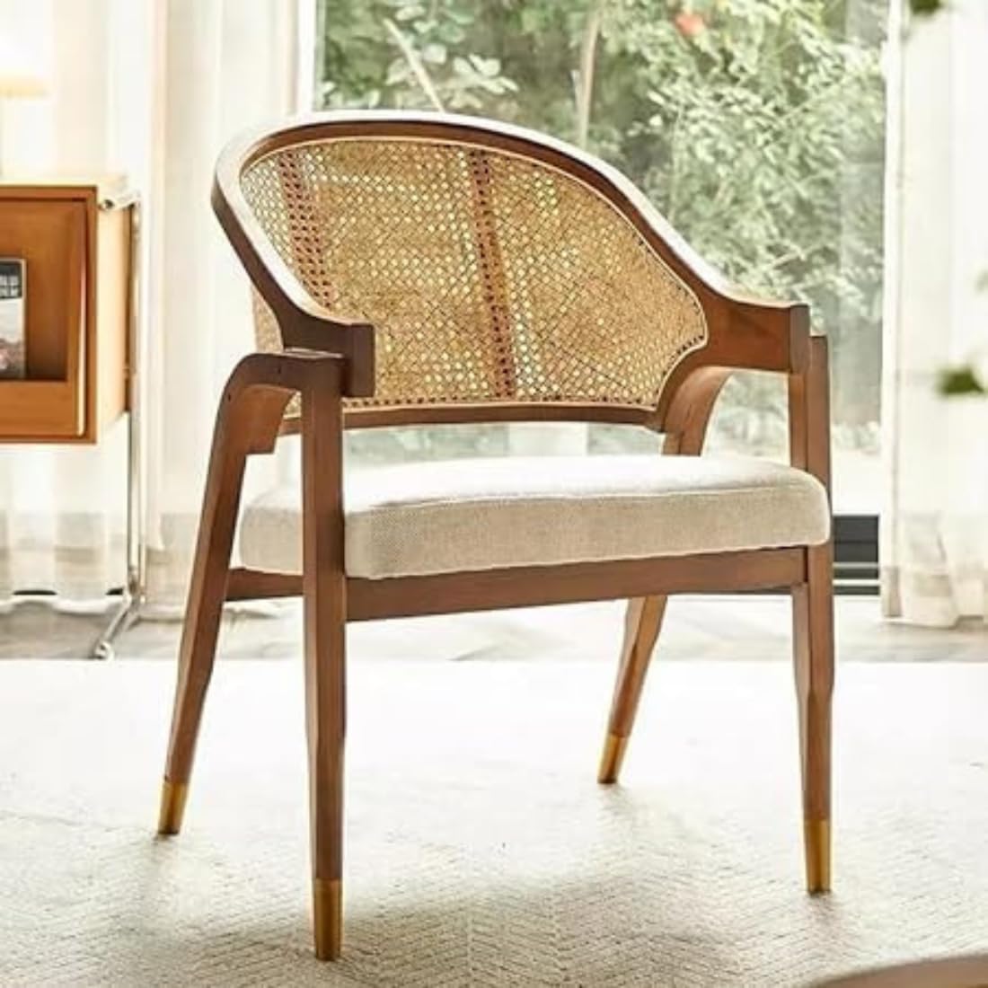 Smily Cart Solid Wooden Chair Rattan Arm Chair for Living Room