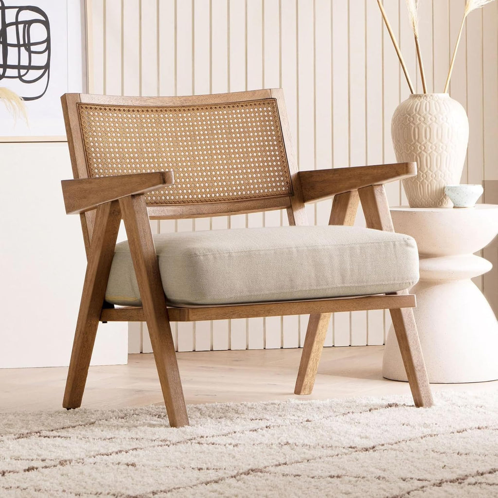 Solid Wooden Rattan Chair with Arms | Multiuse Chair | Single Sofa for Living Room