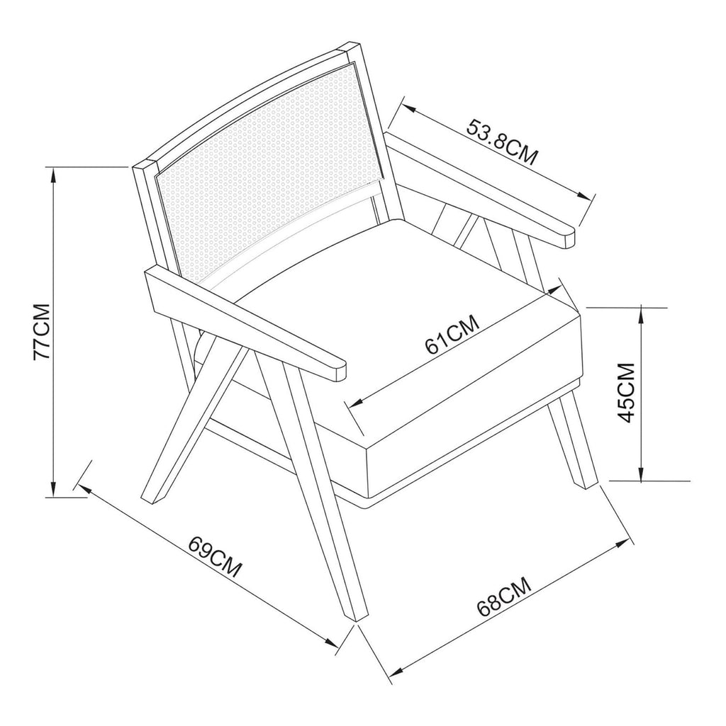 Solid Wooden Rattan Chair with Arms | Multiuse Chair | Single Sofa for Living Room