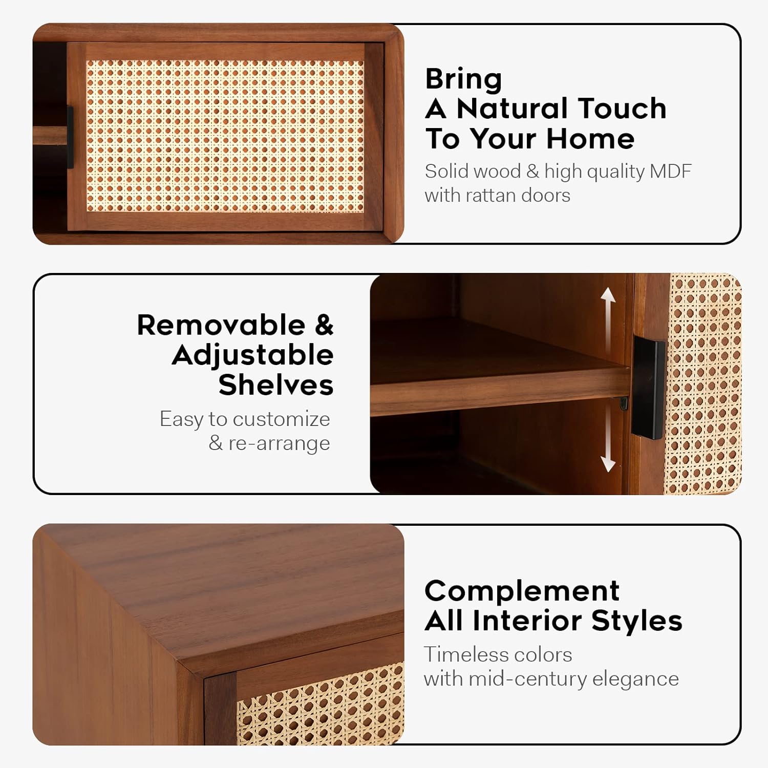 Solid Wood Rattan TV Unit for Living Room - Stylish & Functional Storage Solution