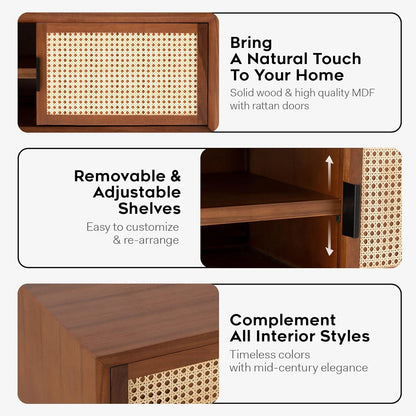 Solid Wood Rattan TV Unit for Living Room - Stylish & Functional Storage Solution