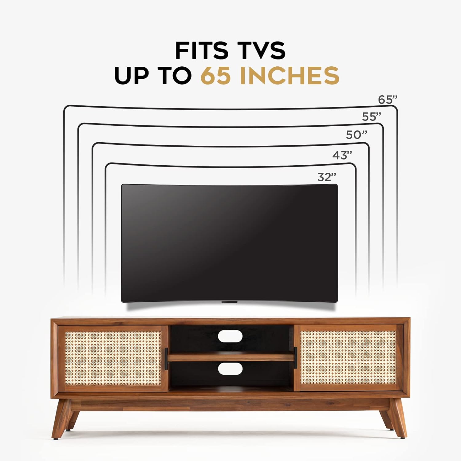 Solid Wood Rattan TV Unit for Living Room - Stylish & Functional Storage Solution