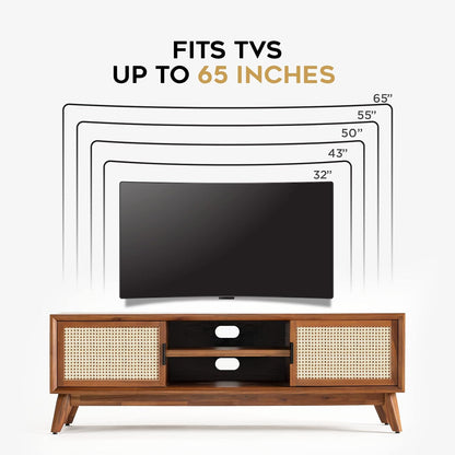 Solid Wood Rattan TV Unit for Living Room - Stylish & Functional Storage Solution