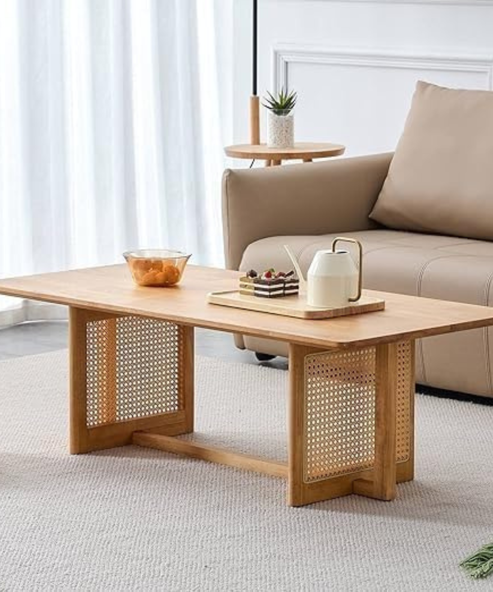 Solid Wooden Rattan Coffee Table