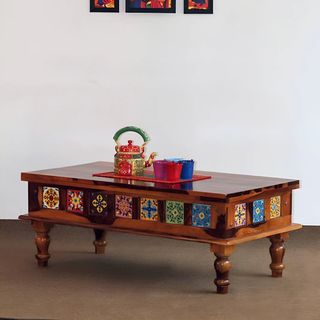 Wood Coffee Table with Ceramic Tiles