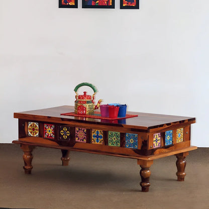 Wood Coffee Table with Ceramic Tiles
