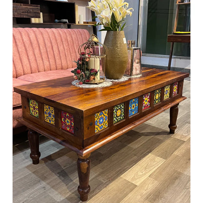 Wood Coffee Table with Ceramic Tiles