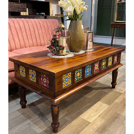 Wood Coffee Table with Ceramic Tiles