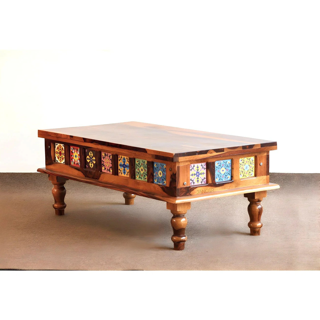 Wood Coffee Table with Ceramic Tiles