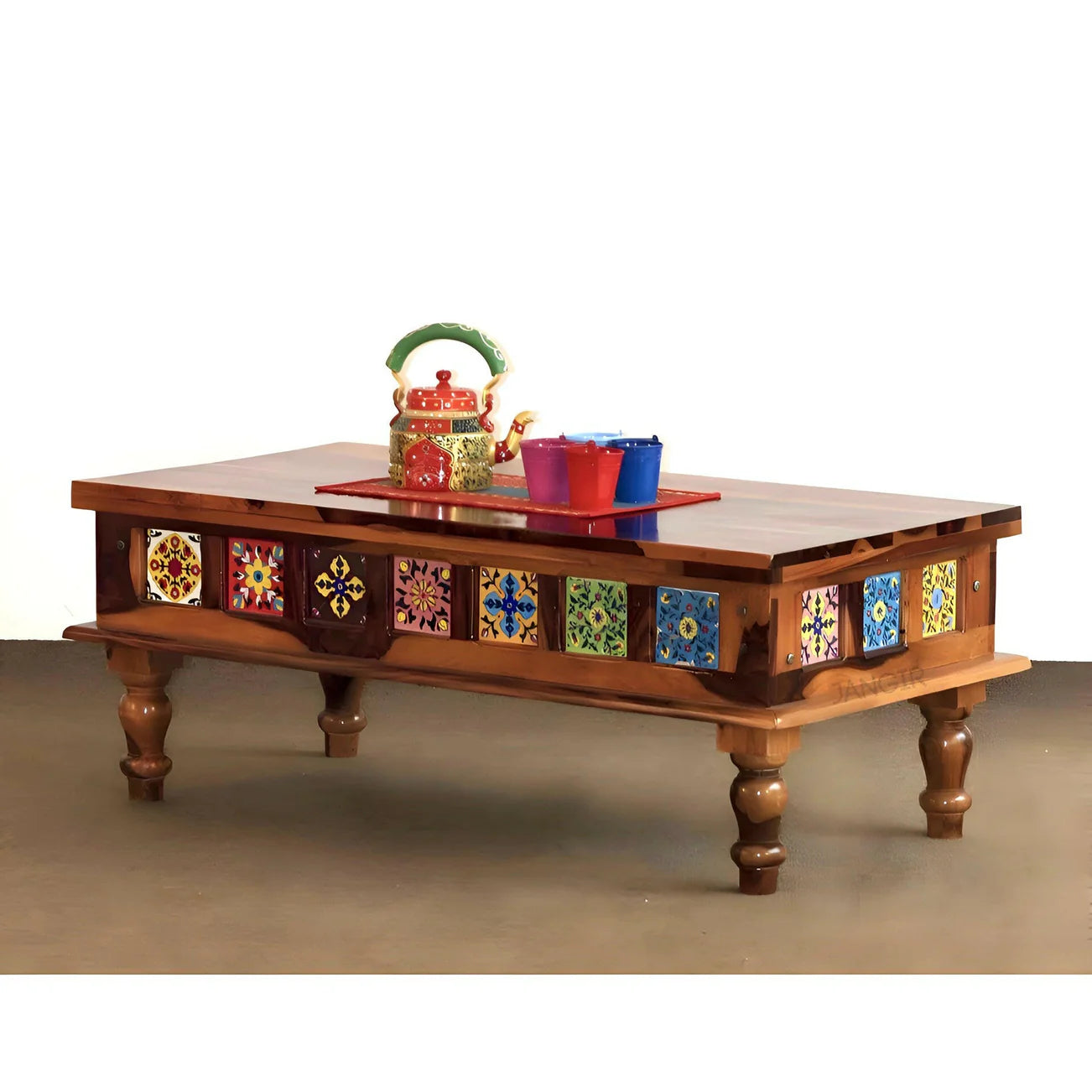 Wood Coffee Table with Ceramic Tiles