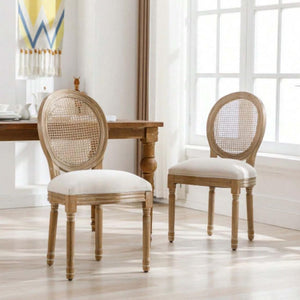 Wooden Dining Room Chairs, French Cane Round, with Round Back - Smily Cart