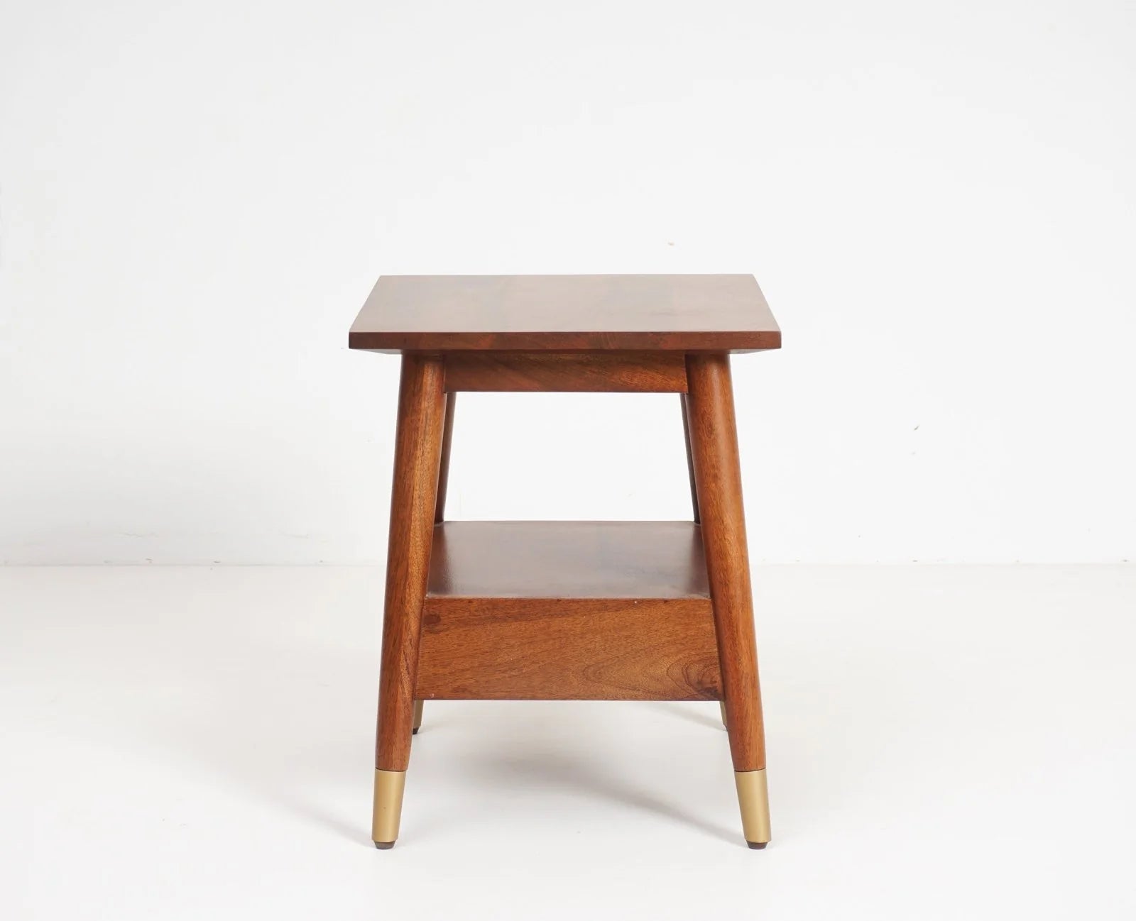 Solid wood rattan side table with one drawer - Brown Finish