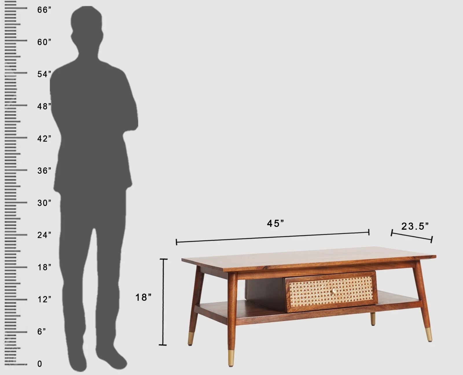 Smily Cart Solid Wood Rattan Coffee Table