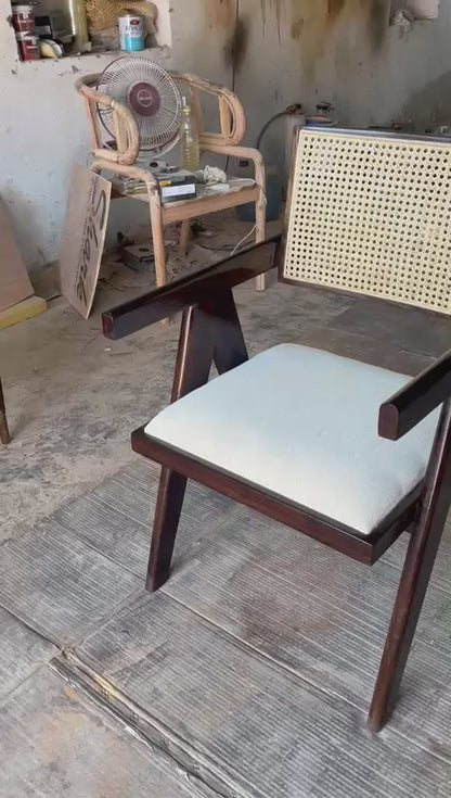 Sheesham Wood Rattan Chair with Cushion -