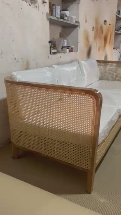 Solid Sheesham Wood Rattan / Cane Sofa with Cushion - Ravi