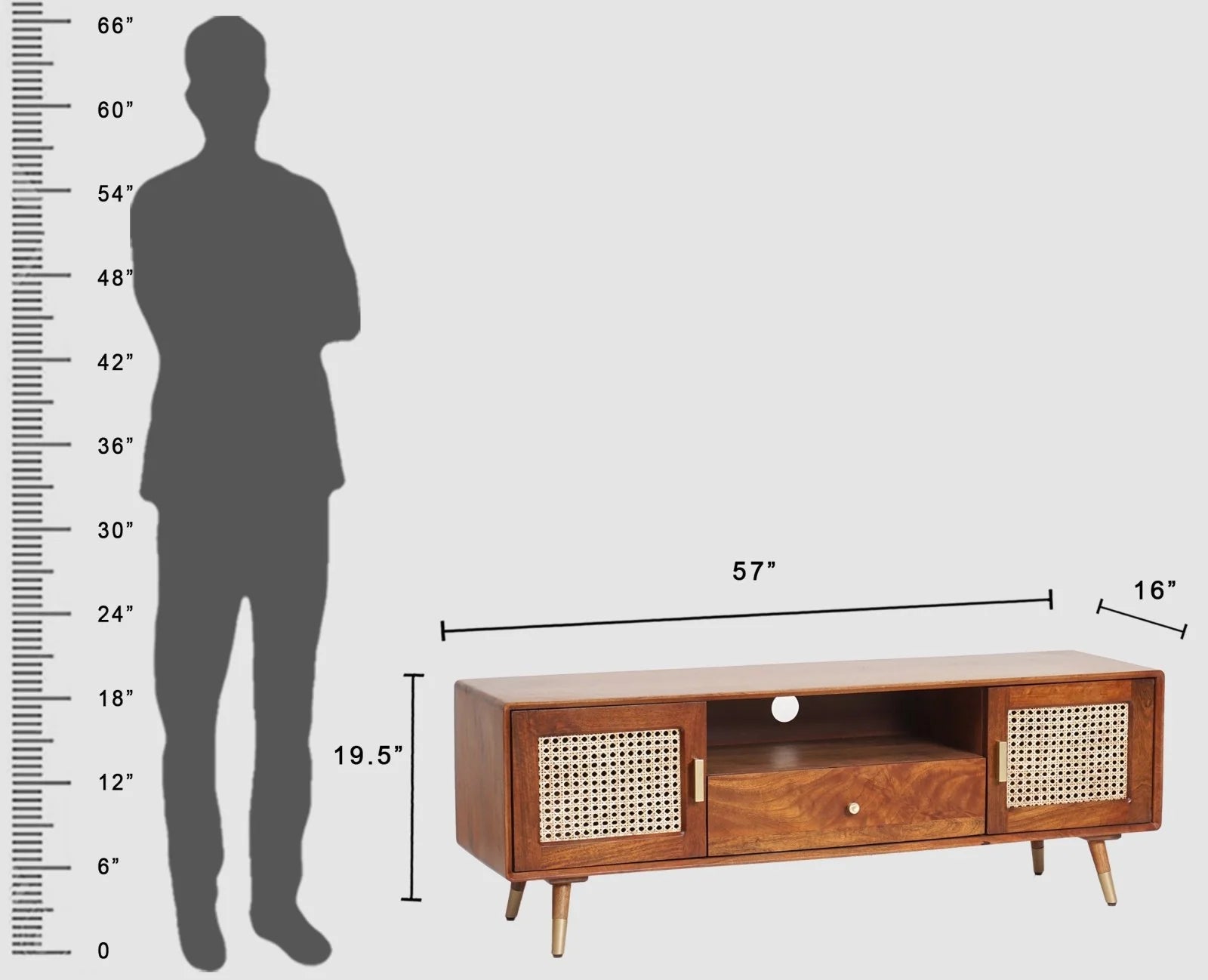 Smily Cart Solid Wood Rattan Cane Tv Cabinet - Brown Finish