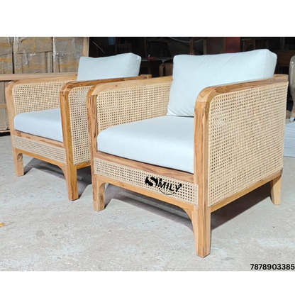 Solid Sheesham Wood Rattan / Cane Sofa with Cushion - Ravi