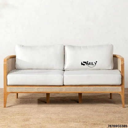 Solid Sheesham Wood Rattan / Cane Sofa with Cushion - Ravi